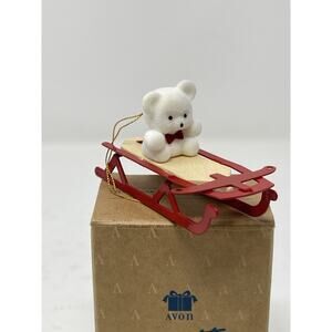 Avon Gift Collection New in Box Teddy Bear on‎ Sled Christmase Ordainmen